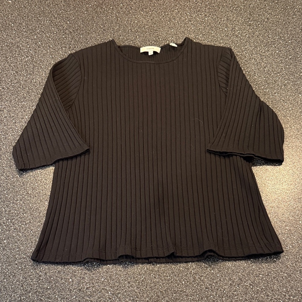 Vince Black Ribbed Short Sleeve Top - size XL
